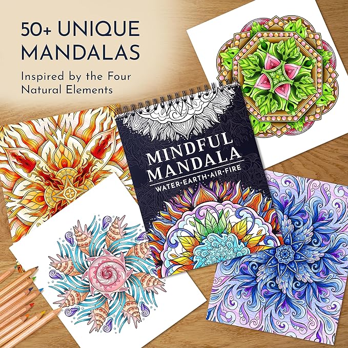 Premium Mandala Coloring Book for Adults – 50 Stress Relief Designs – 180gsm Thick Bleed-Proof Paper, Spiral Bound Lay-Flat, Perforated – Frameable Art, Relaxation Gifts for Women, Anxiety Relief