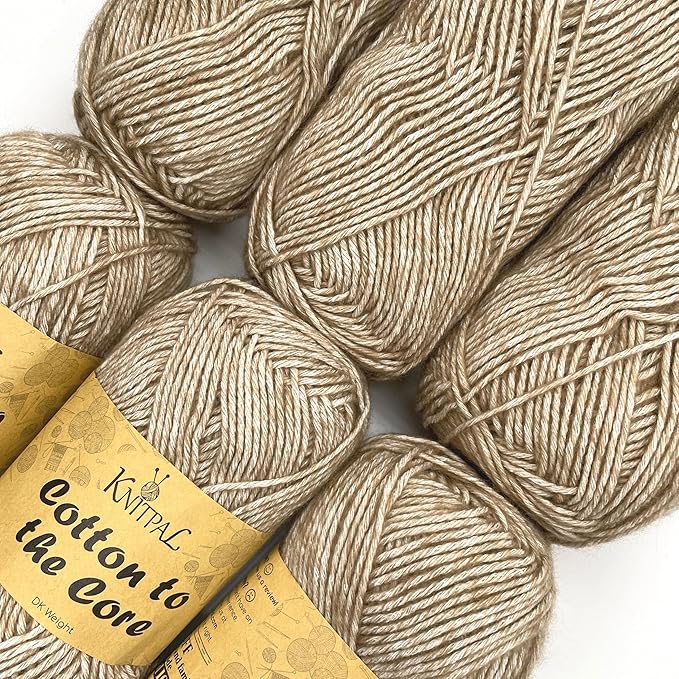 Cotton to The Core Cotton Yarn for Crocheting, 6-Pack (852 Yds / 300G), Free Patterns, Beginners Friendly - Soft Baby Yarn for Knitting - 3 DK Light Worsted Weight - Mocha Brown