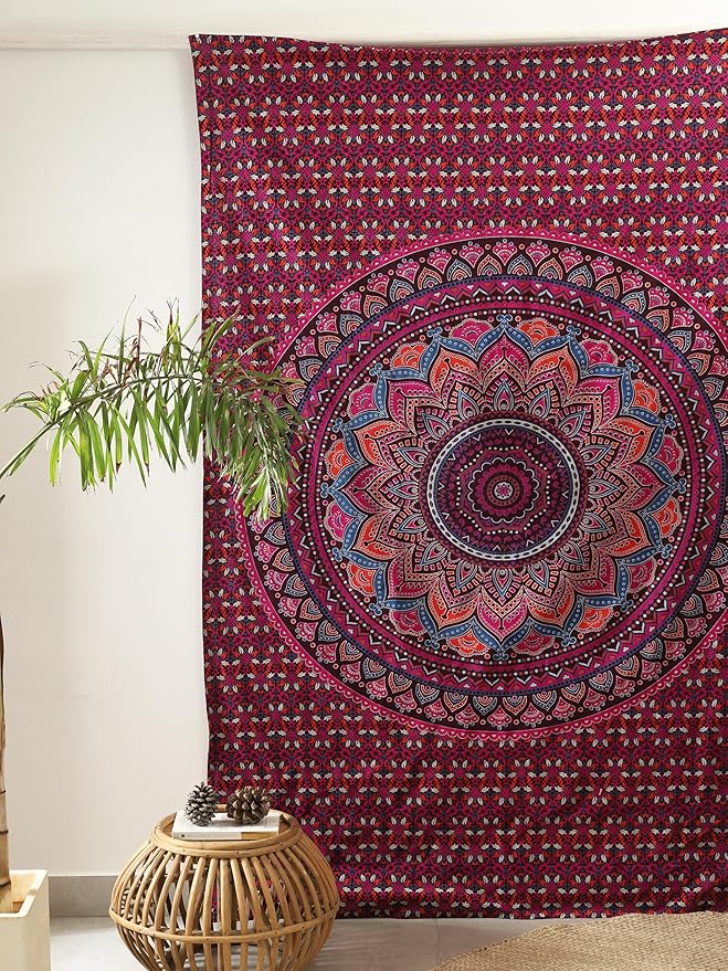 popular handicrafts mandala hippie psychedelic ombre tapestry wall hanging - indian maditation gypsy bohemian hippy dorm room decor purple wine 82x54 inch