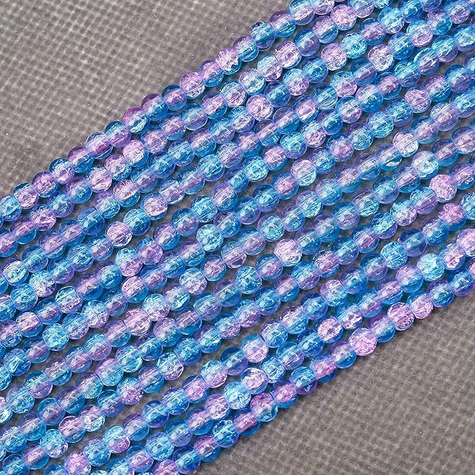 400PCs 4mm Blue Pink Crackle Glass Beads Bulk, Round Smooth Hole Glass Crystal Beads for Jewelry Making, DIY Bracelets, Necklaces, Bag Charms, Keychains and Craft Projects