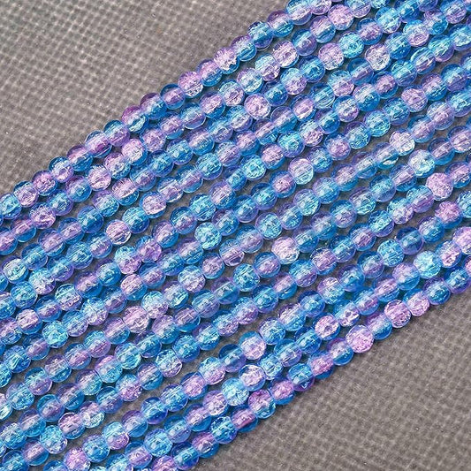 400PCs 4mm Blue Pink Crackle Glass Beads Bulk, Round Smooth Hole Glass Crystal Beads for Jewelry Making, DIY Bracelets, Necklaces, Bag Charms, Keychains and Craft Projects