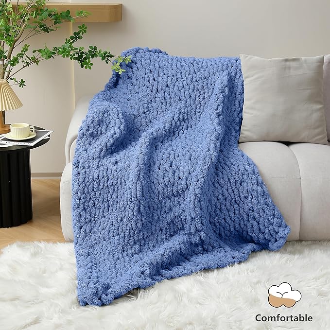Chunky Yarn for Hand Knitting - #10 Chunky Chenille Yarn, Jumbo Big Thick Chunky Yarns for Crocheting, Super Bulky Chunky Knit Blanket Yarns, 8 Skein (25 yds 8 oz Each Skein), Country Blue