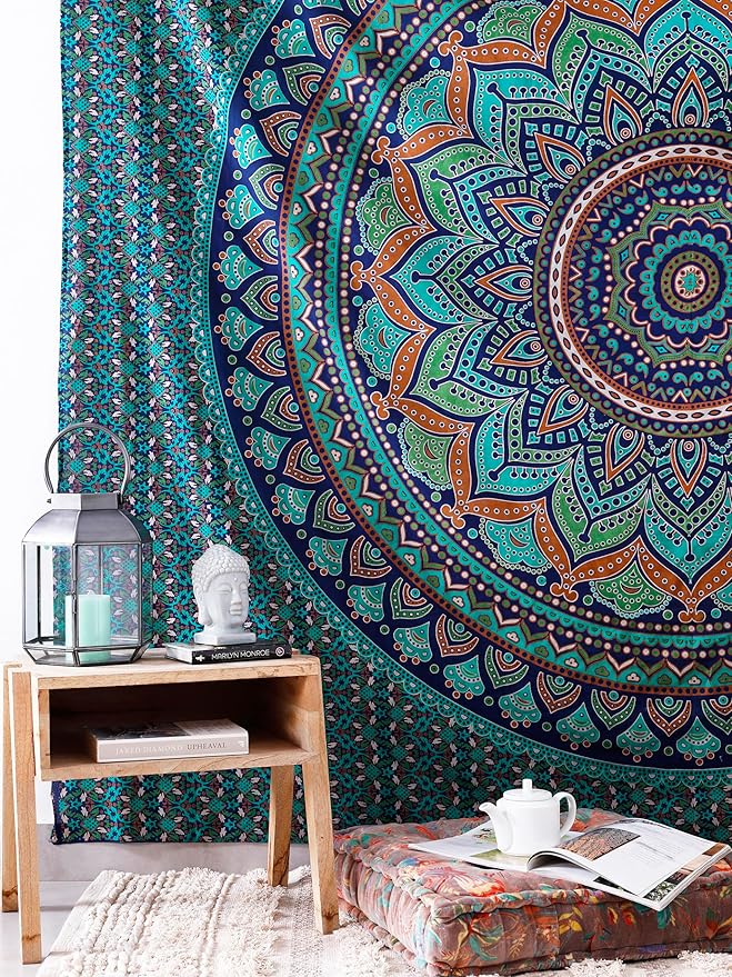 popular handicrafts tapestry wall hanging hippie ombre mandala bohemian hippy intricate indian tapestries bedspread tarquoise