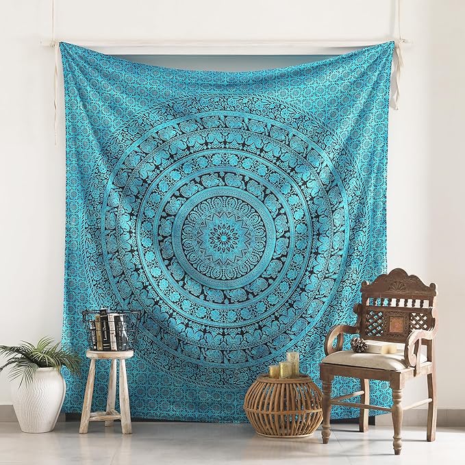 popular handicrafts queen mandala hippie tie dye psychedelic elephant tapestry wall hanging - indian maditation gypsy bohemian hippy dorm room decor tarqouise 81x88 inch