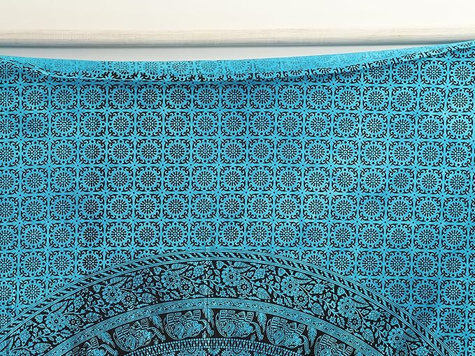 popular handicrafts twin mandala hippie tie dye psychedelic elephant tapestry wall hanging - indian maditation gypsy bohemian hippy dorm room decor tarqouise 82x54 inch