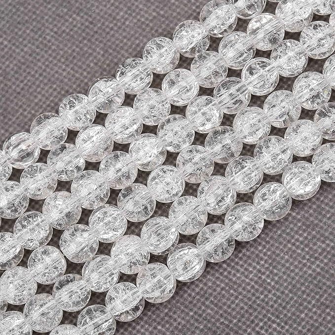 80PCs 10mm White Crackle Glass Beads Bulk, Round Smooth Hole Glass Crystal Beads for Jewelry Making, DIY Bracelets, Necklaces, Bag Charms, Keychains and Craft Projects