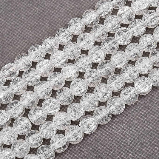80PCs 10mm White Crackle Glass Beads Bulk, Round Smooth Hole Glass Crystal Beads for Jewelry Making, DIY Bracelets, Necklaces, Bag Charms, Keychains and Craft Projects