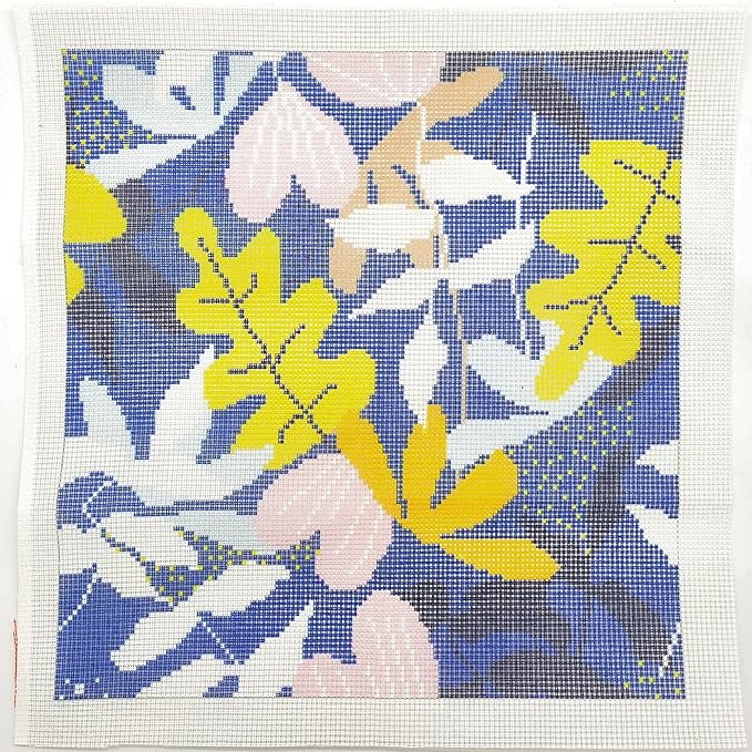 Howie's Needlepoint Needlepoint Kits for Adults, Pillow Front Cross Stitch Kit with Embroidery Pattern on Canvas, Yarn, 2 Needles and Instruction, 16 x 16inch(Jungle Leaves)