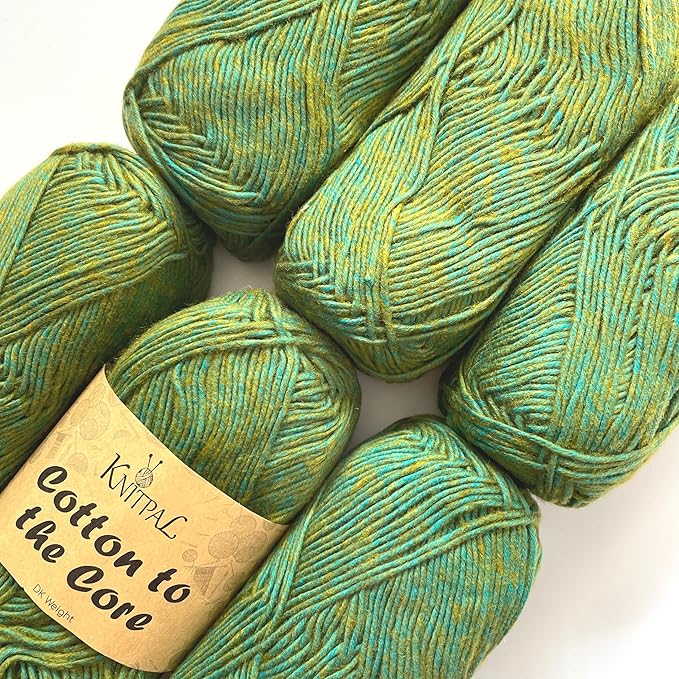 Cotton to The Core Cotton Yarn for Crocheting, 6-Pack (852 Yds / 300G), Free Patterns, Beginners Friendly - Soft Baby Yarn for Knitting - 3 DK Light Worsted Weight - Mossy Green