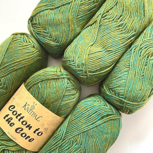 Cotton to The Core Cotton Yarn for Crocheting, 6-Pack (852 Yds / 300G), Free Patterns, Beginners Friendly - Soft Baby Yarn for Knitting - 3 DK Light Worsted Weight - Mossy Green