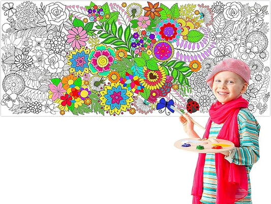 dvbonike jumbo mandala coloring poster giant flower diy drawing paper art blank banner 55.1 x 23.6 inch color-in table cover wall decoration school group activities for kids arts craft party suppiles
