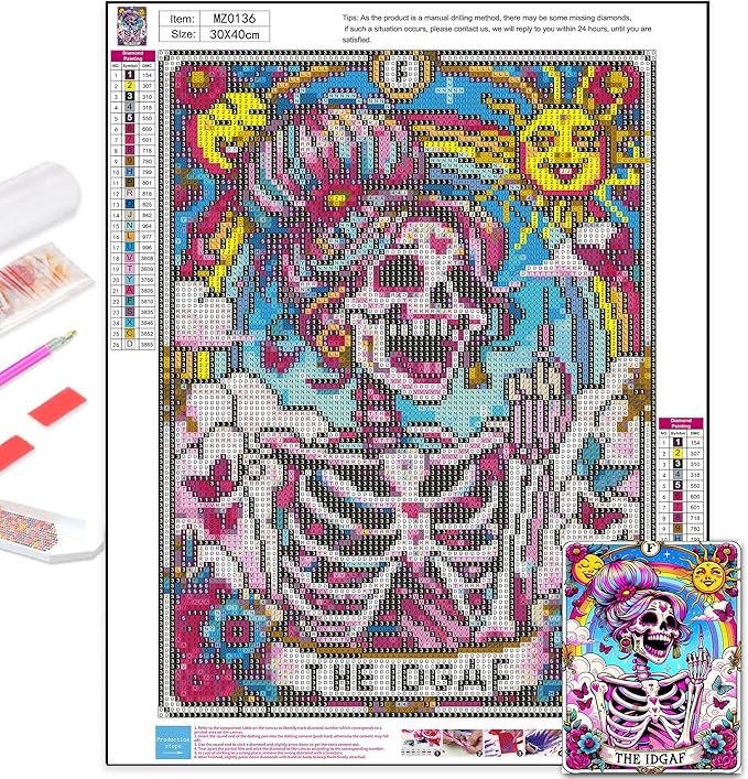 Axquilon Skull Diamond Art Kits for Adults, Skeleton Diamond Painting Kits for Adults, The IDGAF 5D DIY Paint by Diamond Round Full Drill Home Wall Decor Gift 12x16In