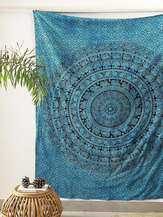 popular handicrafts mandala hippie tie dye psychedelic elephant tapestry wall hanging - indian maditation gypsy bohemian hippy dorm room decor tarqouise 60x54 inch