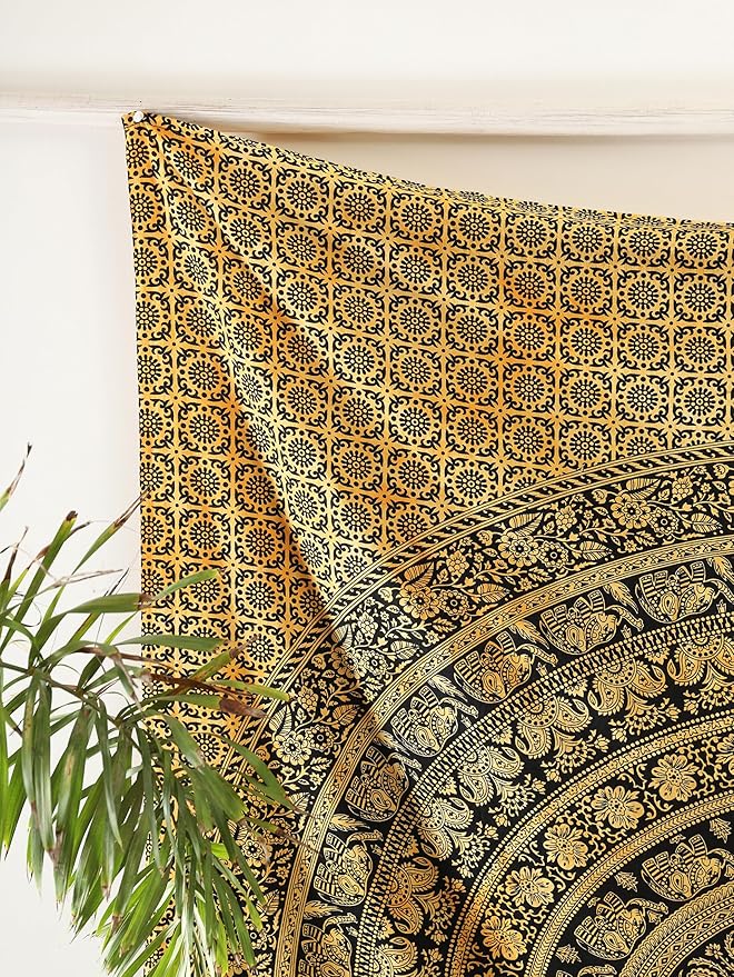 popular handicrafts mandala hippie tie dye psychedelic elephant tapestry wall hanging - indian maditation gypsy bohemian hippy dorm room decor yellow 60x54 inch