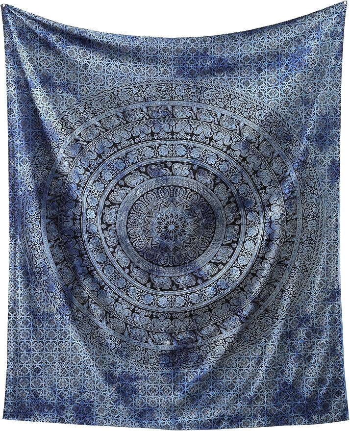 popular handicrafts mandala hippie tie dye psychedelic elephant tapestry wall hanging - indian maditation gypsy bohemian hippy dorm room decor blue 60x54 inch