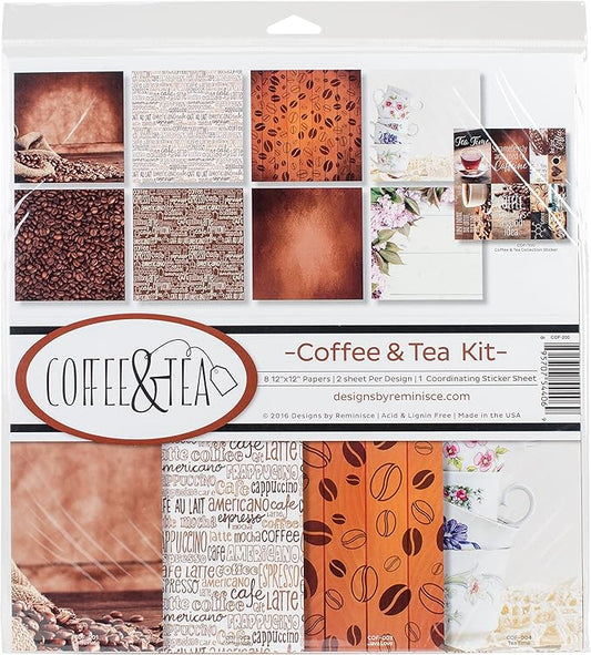 Reminisce COF-200 Coffee & Tea Scrapbook Collection Kit, 12x12 inches, Multicolor