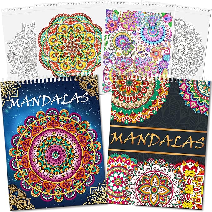 Elfew 2 Pack Mandalas Coloring Books for Adult, 80 Original Mandala Patterns and Designs, Coloring Book for Adults Relaxation, Adult Coloring Book Spiral Bound, Relaxation Books for Women