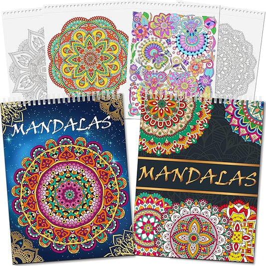 Elfew 2 Pack Mandalas Coloring Books for Adult, 80 Original Mandala Patterns and Designs, Coloring Book for Adults Relaxation, Adult Coloring Book Spiral Bound, Relaxation Books for Women