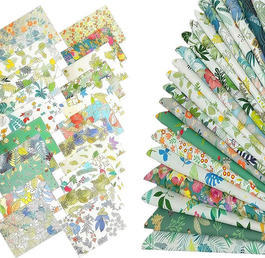 22Pcs 10" Fabric Squares No Repeat Precut Cotton, Wavy Edge Quilting Supplies, Perfect DIY Sewing Supplies Leaf Green Patchwork