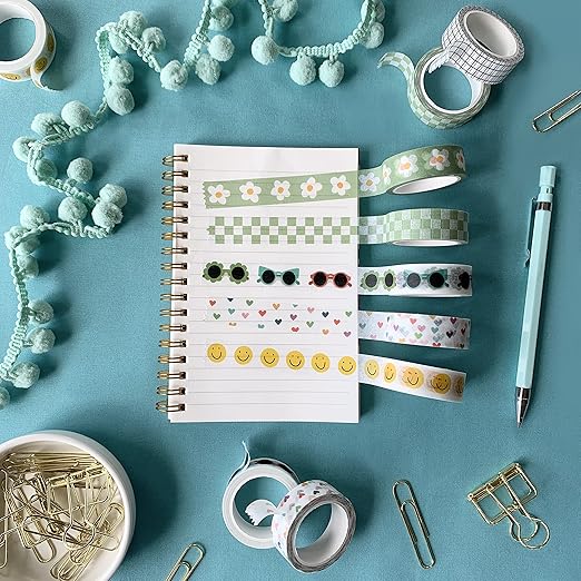 Washi Tape Set of 16 Rolls of 15 mm Wide Cute Decorative Washi Tape for Journaling, Scrapbook, Washy Crafts, Bullet Journals, Planners, DIY Décor, Craft Supplies For Adults & Kids (Splash)