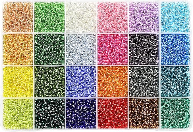 Size 3mm Glass Seed Beads About 6800pcs in Storage Box, 8/0 Small Craft Seed Beads for Bracelet,Earring,Jewelry Making (280Pcs Per Color, 24 Colors)