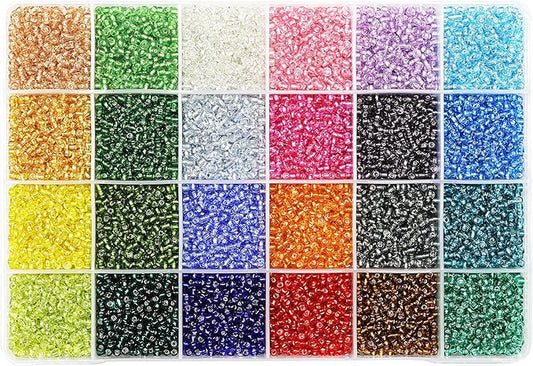 Size 3mm Glass Seed Beads About 6800pcs in Storage Box, 8/0 Small Craft Seed Beads for Bracelet,Earring,Jewelry Making (280Pcs Per Color, 24 Colors)