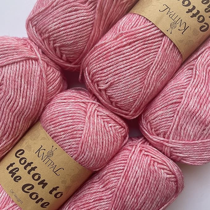Cotton to The Core Cotton Yarn for Crocheting, 6-Pack (852 Yds / 300G), Free Patterns, Beginners Friendly - Soft Baby Yarn for Knitting - 3 DK Light Worsted Weight - Flamingo Pink