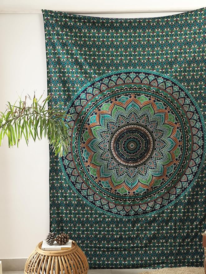popular handicrafts mandala hippie psychedelic ombre tapestry wall hanging - indian maditation gypsy bohemian hippy dorm room decor tarqouise 82x54 inch