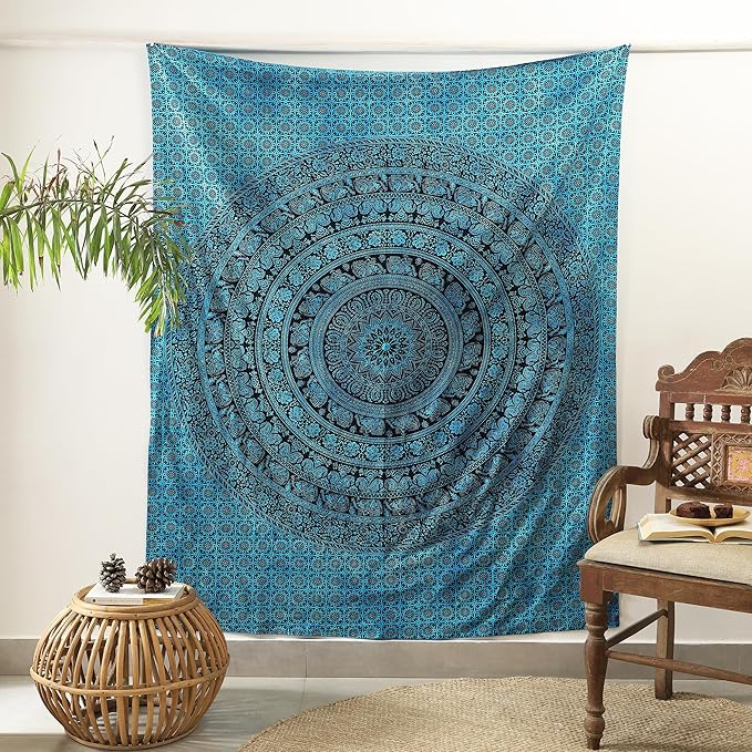 popular handicrafts mandala hippie tie dye psychedelic elephant tapestry wall hanging - indian maditation gypsy bohemian hippy dorm room decor tarqouise 60x54 inch
