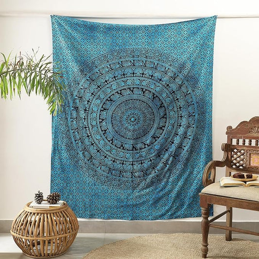 popular handicrafts mandala hippie tie dye psychedelic elephant tapestry wall hanging - indian maditation gypsy bohemian hippy dorm room decor tarqouise 60x54 inch