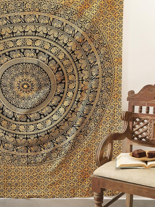 popular handicrafts mandala hippie tie dye psychedelic elephant tapestry wall hanging - indian maditation gypsy bohemian hippy dorm room decor yellow 60x54 inch