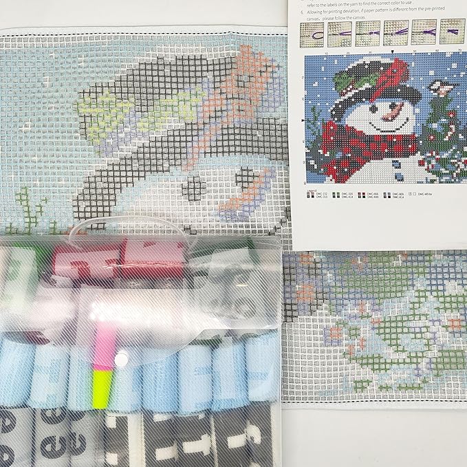 Howie's Latch Hook Kits for Adults, DIY Christmas Latch Hook Kit Rug Crochet Yarn, Color Preprinted Pattern Embroidery Decoration (Black Hat Snowman, 20.47 x 14.96 inch)
