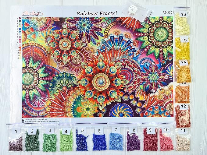 AllAboutEmbroideryUA Rainbow Fractal Bead Embroidery Kits Abstract Beaded Cross Stitch Kits Beading Pattern Needlework Partial Embroidery Handcraft Tapestry kit