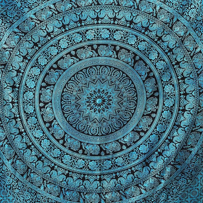 popular handicrafts mandala hippie tie dye psychedelic elephant tapestry wall hanging - indian maditation gypsy bohemian hippy dorm room decor tarqouise 60x54 inch