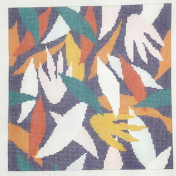 Howie's Needlepoint Needlepoint Kits for Adults, Pillow Front Cross Stitch Kit with Embroidery Pattern on Canvas, Yarn, 2 Needles and Instruction, 16 x 16inch(Colorful Leaves 2)