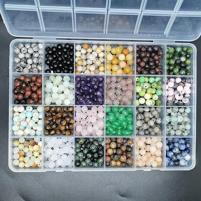 720pcs 6mm Natural Round Stone Beads Gemstone Beading Hole Size 1mm Crystal Energy Stone Healing for Bracelet Necklace Earrings Jewelry Making(24 Colors-1,6mm)