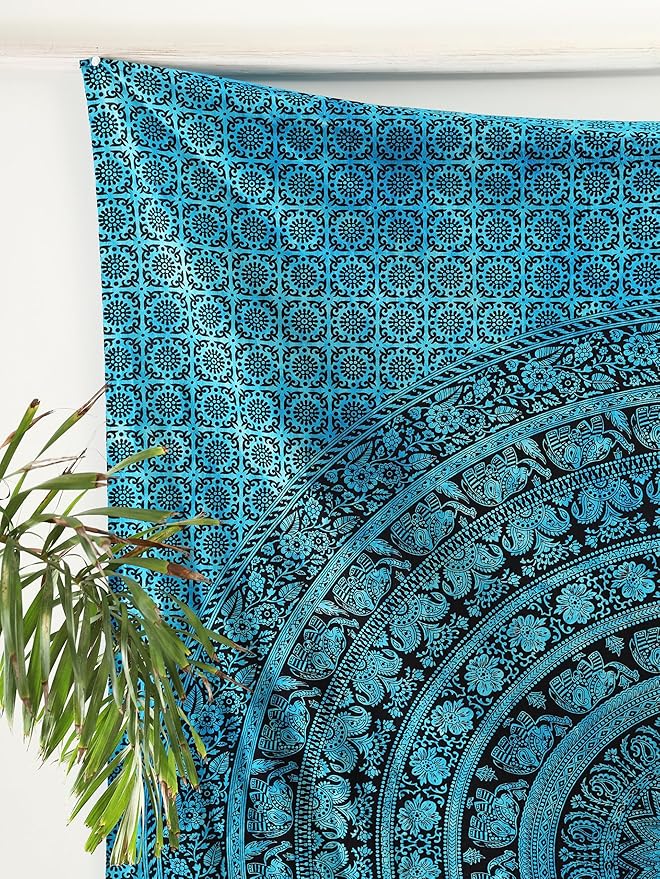 popular handicrafts mandala hippie tie dye psychedelic elephant tapestry wall hanging - indian maditation gypsy bohemian hippy dorm room decor tarqouise 60x54 inch