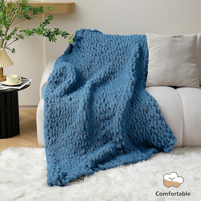 Chunky Yarn for Hand Knitting - #10 Chunky Chenille Yarn, Jumbo Big Thick Chunky Yarns for Crocheting, Super Bulky Chunky Knit Blanket Yarns, 8 Skein (25 yds 8 oz Each Skein), Indigo