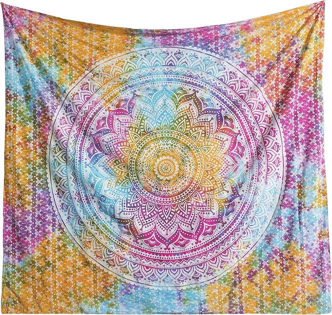 popular handicrafts tapestry wall hanging hippie ombre mandala bohemian hippy medallion psychedelic ombre design indian tapestries bedspread 84 x 90 inches (215cm x 230cm) multicolor tie dye