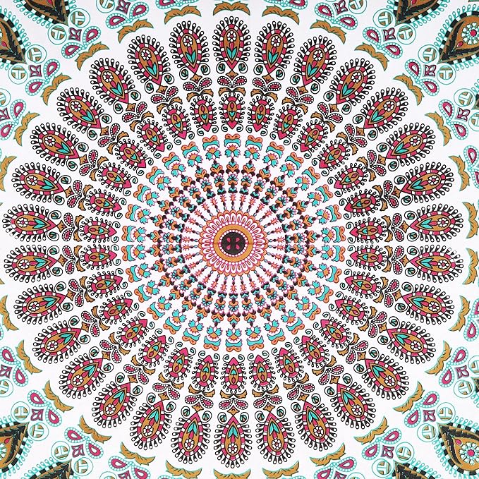bless international handmade indian hippie bohemian psychedelic peacock mandala wall hanging college dorm beach throws table cloth bedding tapestry (floral gold, queen(84x90inches)(215x230cms))