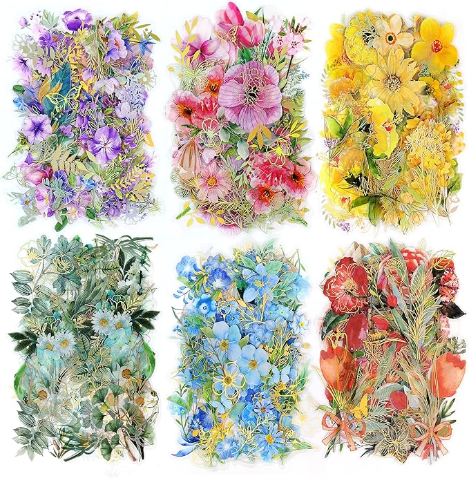 240Pcs Gilt Flower Stickers for Scrapbooking,Self-Adhesive Floral Stickers Scrapbook Supplies Journaling for Water Bottle Adult Card Making Letters DIY Cards Decoration