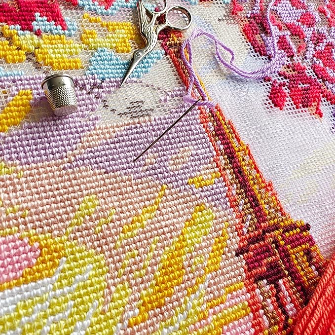 Brvsk Landmark Embroidery Kit for Adults and Beginners — Paris Morning Light 16″ × 16″ with Clear, Precise Printed Design on Cotton Canvas; Includes 2 Needles, Yarn, and Easy-Read Chart