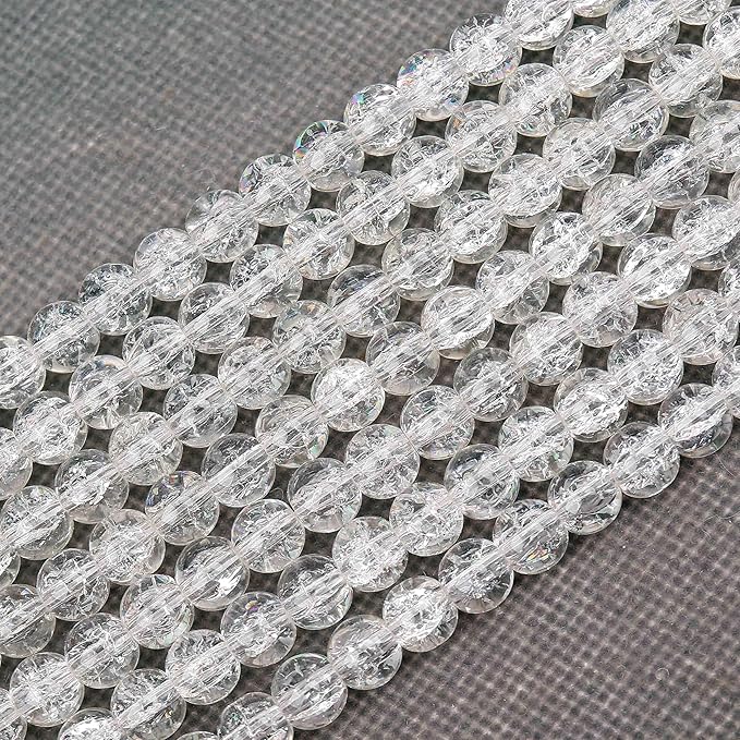 200PCs 8mm White Crackle Glass Beads Bulk, Round Smooth Hole Glass Crystal Beads for Jewelry Making, DIY Bracelets, Necklaces, Bag Charms, Keychains and Craft Projects