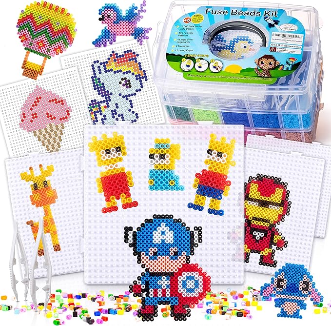 xxl fuse beads kit, melty melting beads for kids crafts | iron for kids kit - fuse pegboards. compatible bulk beados storage - 22000pcs 5mm