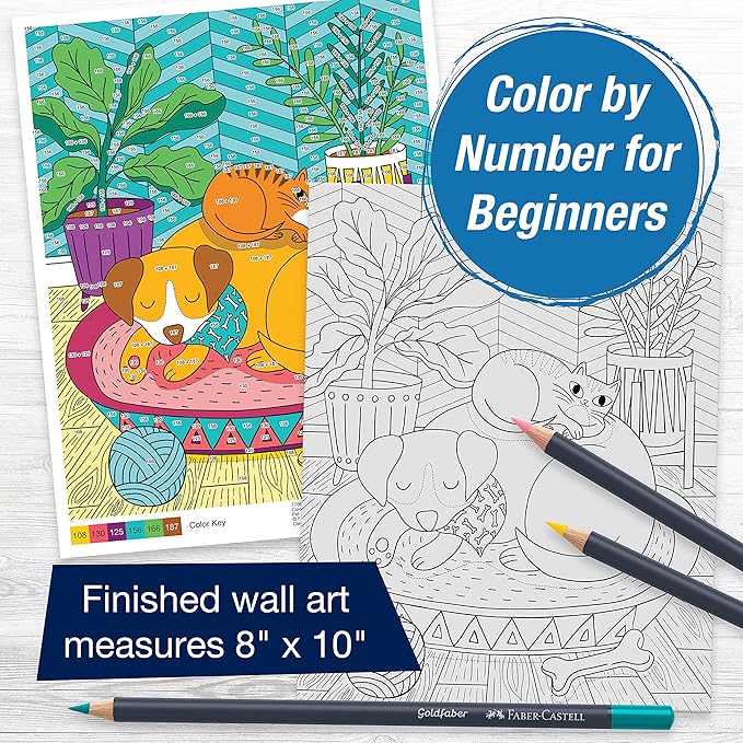 Faber-Castell Color by Number Wall Art: Pet Parents - Color by Number for Adults with Color Pencils for Adult Coloring, Adult Arts and Crafts
