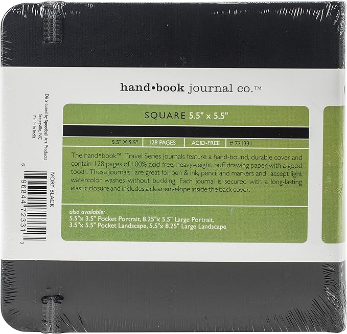Travelogue Drawing Book, Square 5-1/2 x 5-1/2, Ivory Black Artist Journal