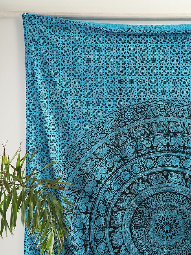 popular handicrafts twin mandala hippie tie dye psychedelic elephant tapestry wall hanging - indian maditation gypsy bohemian hippy dorm room decor tarqouise 82x54 inch