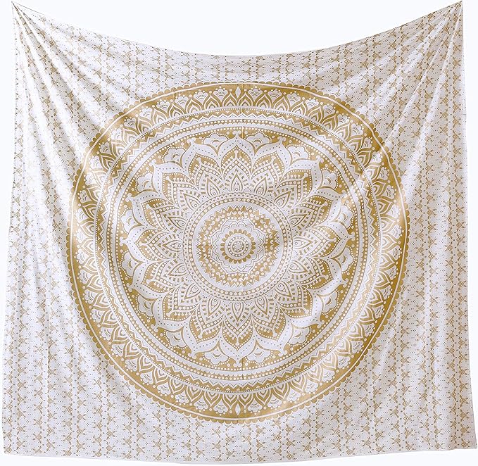 popular handicrafts th566 twin original gold ombre tapestry indian mandala wall art, hippie tapestry wall hangings, bohemian bedspread with metallic shine (215x140) cms