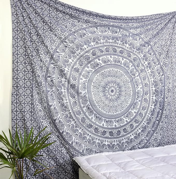 popular handicrafts wall hanging for bedroom hippie mandala bohemian floral design indian magical thinking tapestries dorm decor 84 x 90 inches (215cm x 230cm) grey & silver