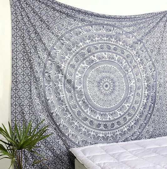 popular handicrafts wall hanging for bedroom hippie mandala bohemian floral design indian magical thinking tapestries dorm decor 84 x 90 inches (215cm x 230cm) grey & silver